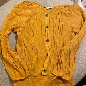 Gold/yellow blouse, faux buttons